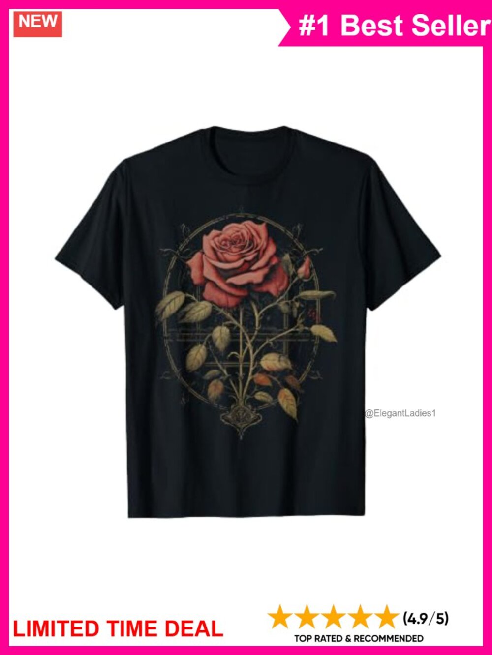 Goth Rose Witchcraft T-Shirt Floral Occult Casual